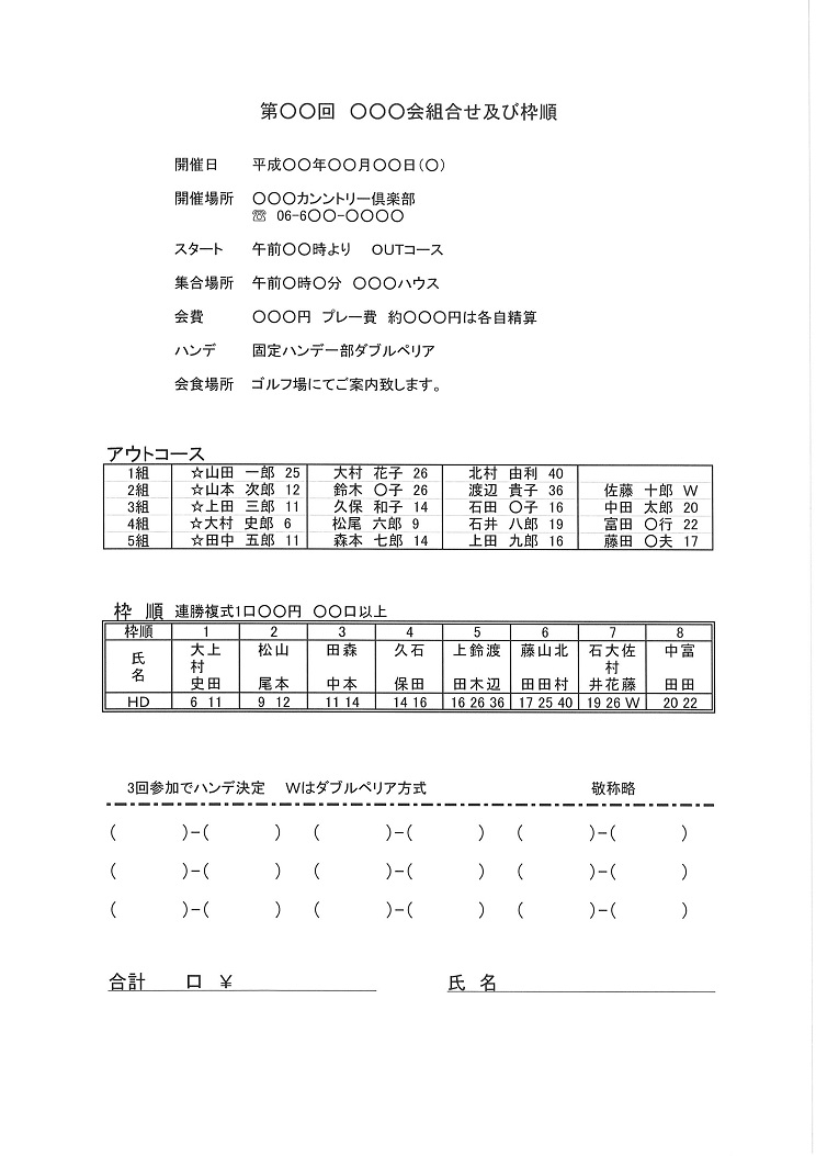 ゴルフコンペ幹事さんの仕事 コンペの準備 案内状 ゴルフコンペ景品ショップ