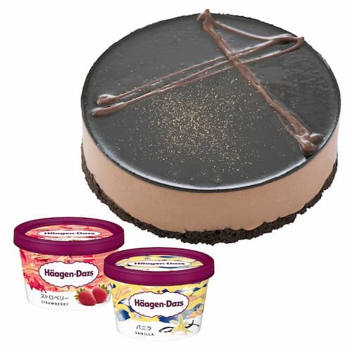 ホールケーキとハーゲンダッツセット(ベルギーチョコムース1個、ミニカップ2個)